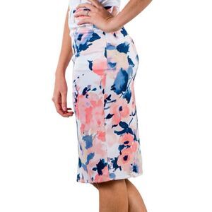 Womens Silhouette NYC Pastel Watercolor Floral Print Chic Pencil Skirt - Sz S